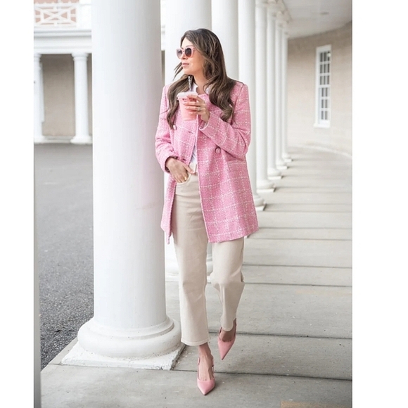 Zara Pink Plaid Women's Coat - Picture 7 of 13